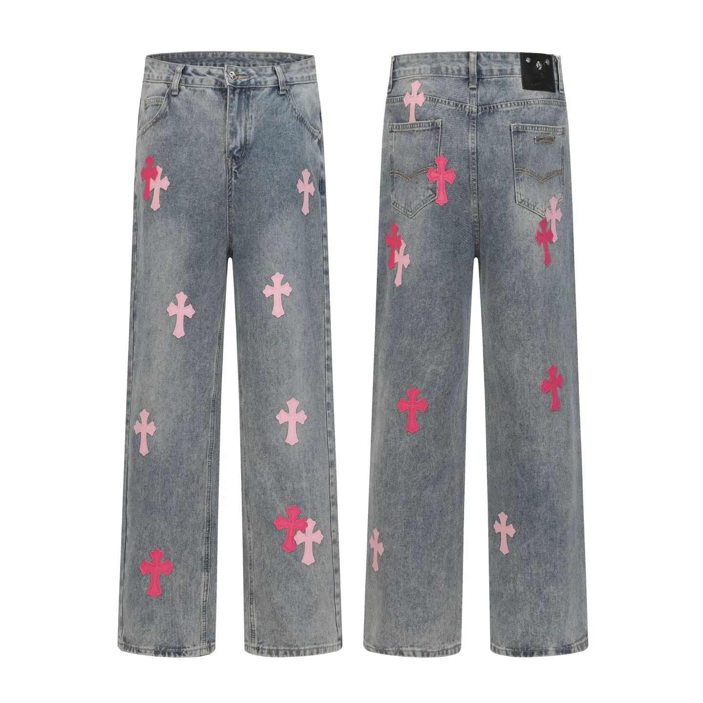 P260 Cross-border model, please do not place an order if you are pursuing quality - Chrome Hearts/Chrome Hearts Cross ✝️Pink embroidered washed jeans, trousers and casual pants - High weight, high density and high quality. The wool is soft, delicate and skin-friendly. It feels soft and silky. It has excellent warmth and skin-friendly properties. - Custom-woven and dyed, no color difference. No matter the fabric or workmanship details, it beats the ordinary version on the market. - Hardware zipper accessories are all customized, full of details - Color: washed blue -Size: 28 30 32 34 36
